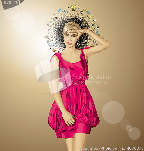 Image of Vector Surprised Blonde in Pink Dress