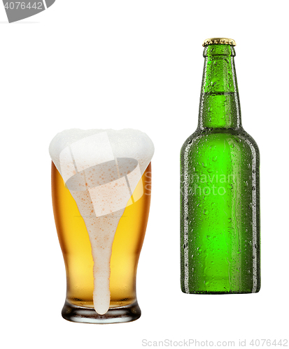 Image of bottle and glass with beer