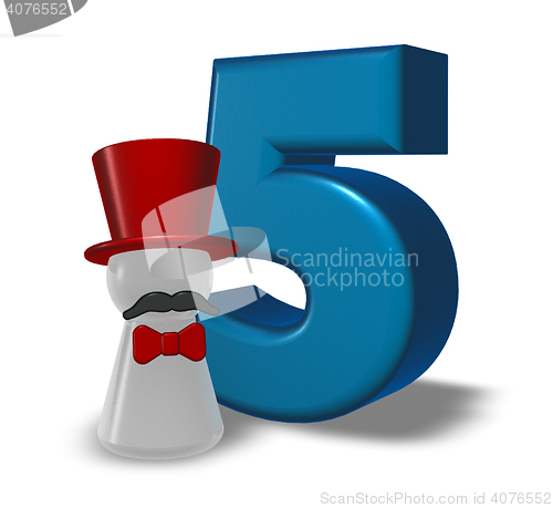 Image of number five and pawn with hat and beard - 3d rendering