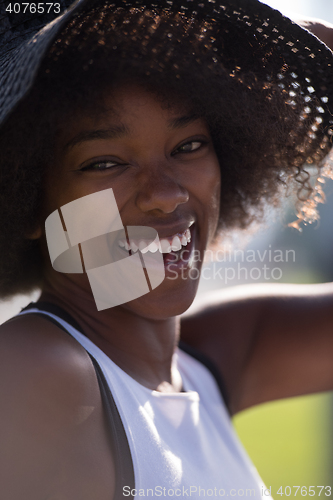 Image of Close up portrait of a beautiful young african american woman sm