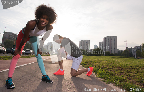 Image of multiethnic group of people on the jogging