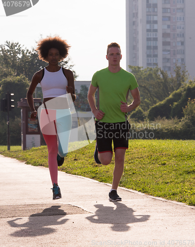 Image of multiethnic group of people on the jogging