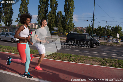 Image of multiethnic group of people on the jogging