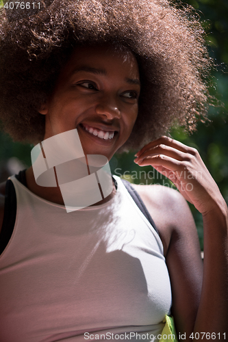 Image of Close up portrait of a beautiful young african american woman sm