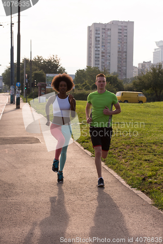 Image of multiethnic group of people on the jogging