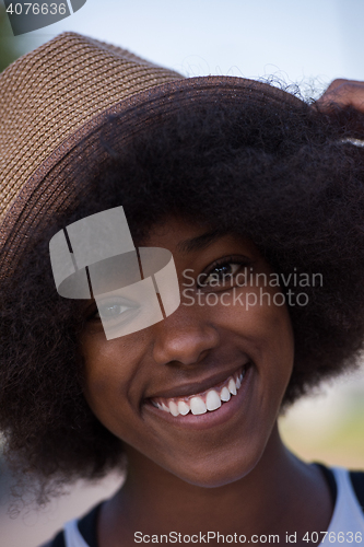 Image of Close up portrait of a beautiful young african american woman sm