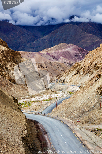 Image of Srinagar Leh national highway NH-1 in Himalayas. Ladakh, India