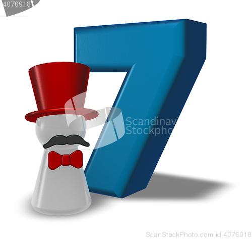 Image of number seven and pawn with hat and beard - 3d rendering