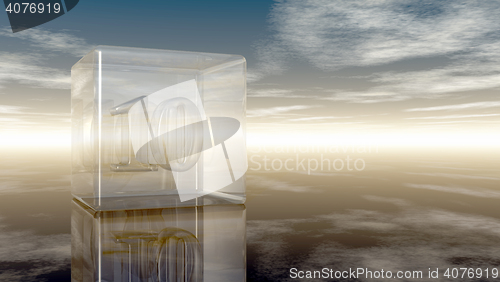 Image of number ten in glass cube under cloudy sky - 3d rendering