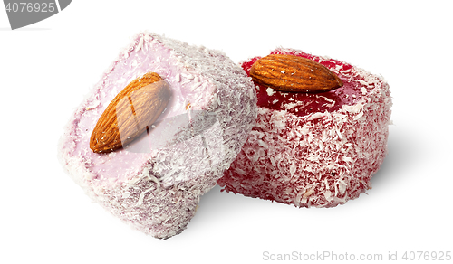 Image of Two pieces of Turkish Delight with almonds