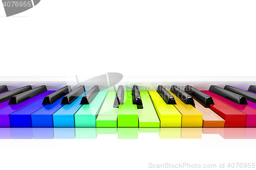 Image of piano with rainbow colored keys background