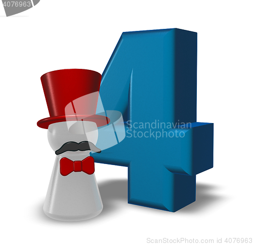 Image of number four and pawn with hat and beard - 3d rendering