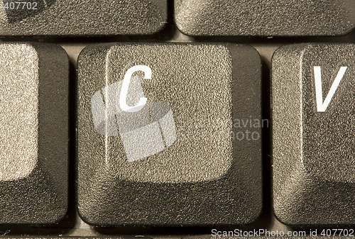 Image of computer key in a keyboard with letter, number and symbols