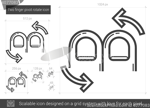 Image of Two finger pivot rotate line icon.