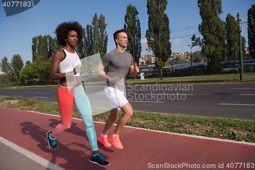 Image of multiethnic group of people on the jogging