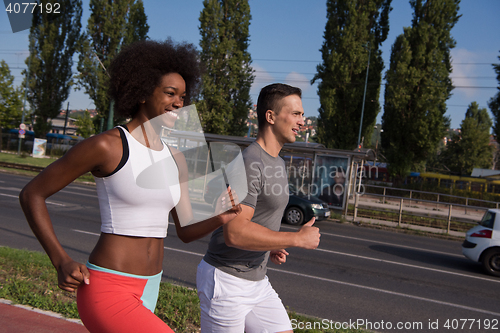 Image of multiethnic group of people on the jogging