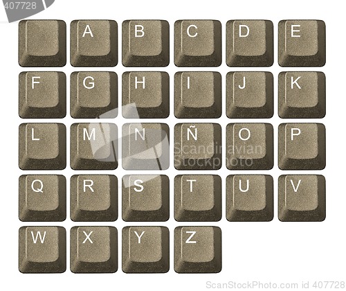 Image of computer key in a keyboard with letter, number and symbols