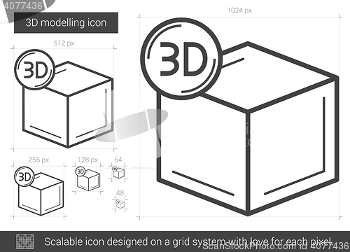 Image of Three D modelling line icon.