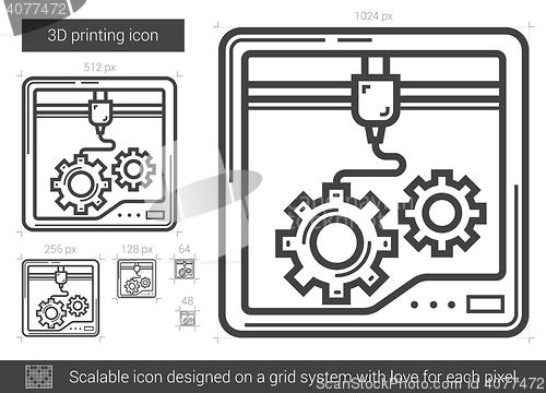 Image of Three D printing line icon.