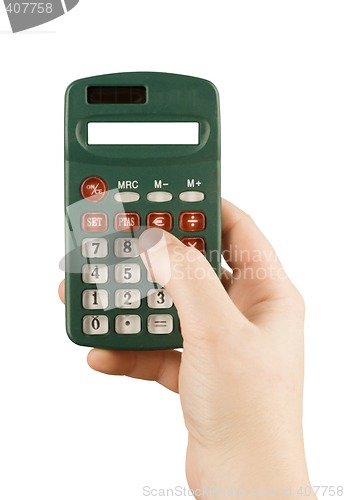 Image of business financial calculator machine hold in woman hand