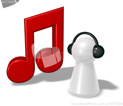 Image of music note and pawn with headphones - 3d rendering