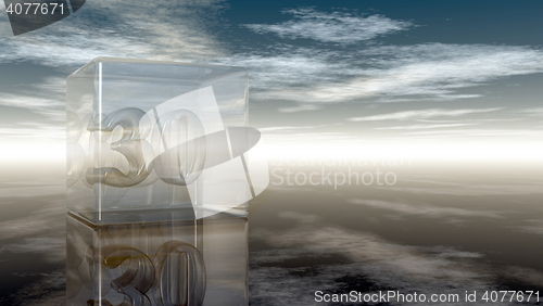 Image of number thirty in glass cube under cloudy sky - 3d rendering