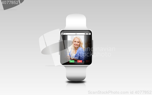 Image of close up of smart watch with incoming call