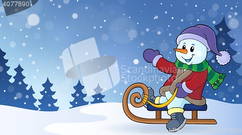 Image of Snowman on sledge theme image 2
