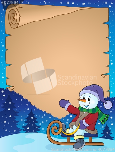 Image of Parchment with snowman on sledge