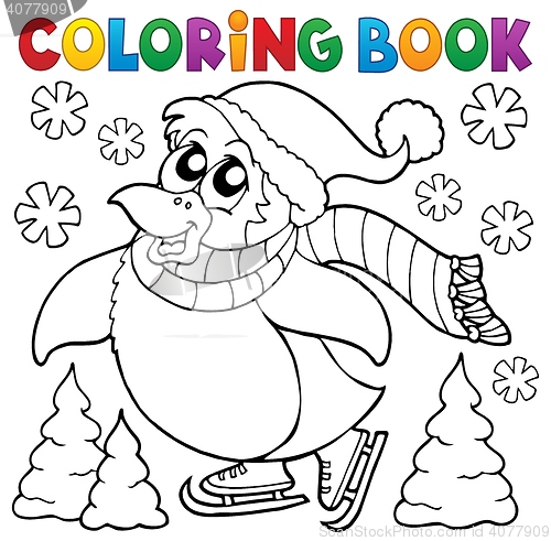 Image of Coloring book happy skating penguin