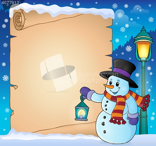 Image of Parchment with snowman holding lantern
