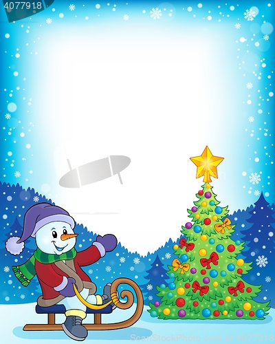 Image of Frame with Christmas tree and snowman 4