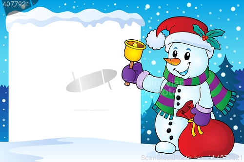 Image of Snowy frame with Christmas snowman 1