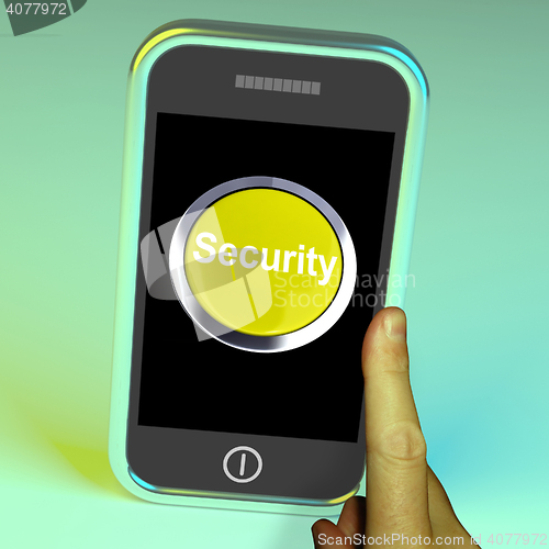 Image of Security Button On Mobile Shows Encryption And Safety