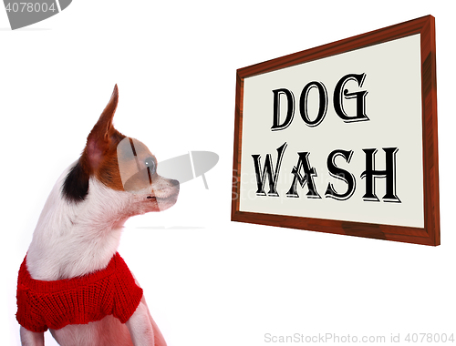 Image of Dog Wash Sign Showing Canine Grooming Washing Or Shampoo