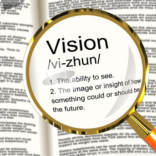 Image of Vision Definition Magnifier Showing Eyesight Or Future Goals