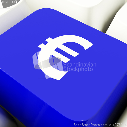 Image of Euro Symbol Computer Key In Blue Showing Money And Investment