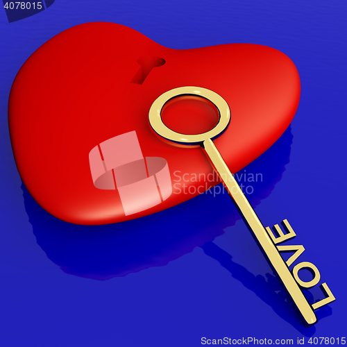 Image of Heart With Key Showing Love Romance And Valentines Day