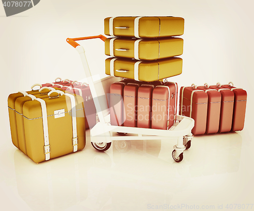 Image of Trolley for luggage at the airport and luggage. 3D illustration.