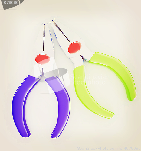 Image of colorful pliers to work. 3D illustration. Vintage style.