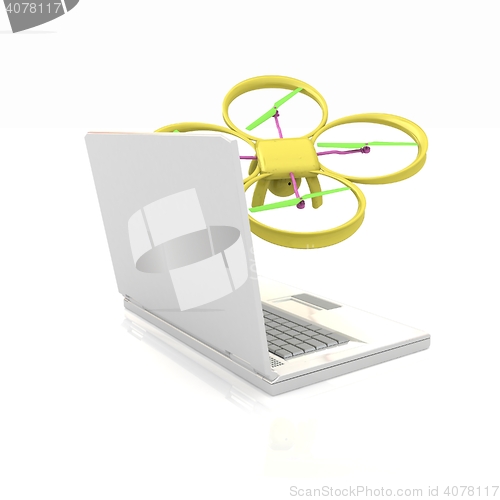 Image of Drone and laptop. 3D render