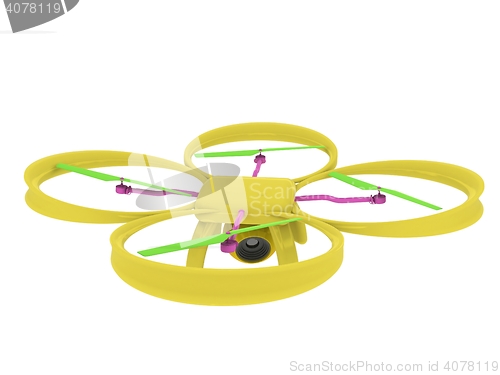 Image of Drone, quadrocopter, with photo camera flying. 3d render