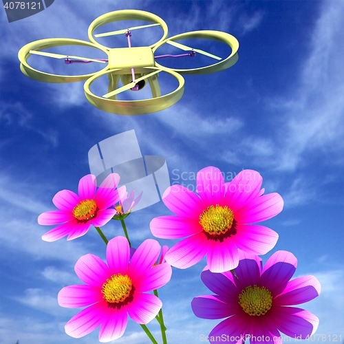 Image of Drone, quadrocopter, with photo camera against the sky and Beaut