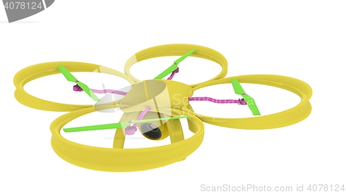 Image of Drone, quadrocopter, with photo camera flying. 3d render