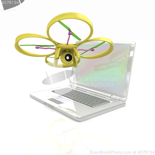 Image of Drone and laptop. 3D render