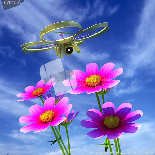 Image of Drone, quadrocopter, with photo camera against the sky and Beaut