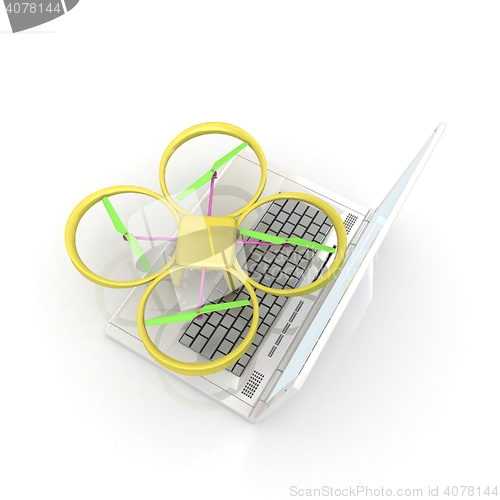 Image of Drone and laptop. 3D render