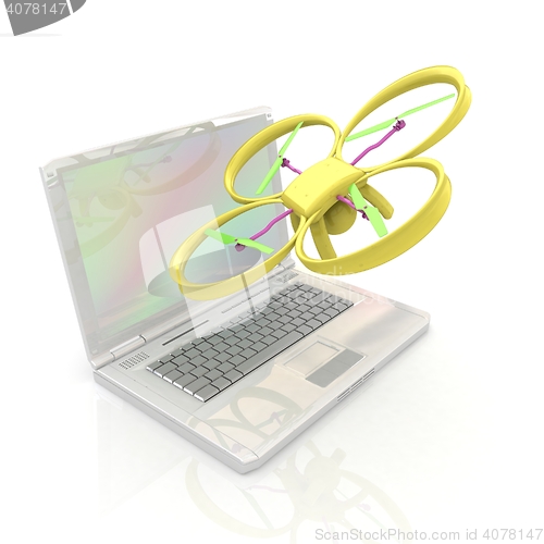 Image of Drone and laptop. 3D render