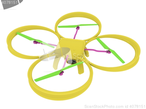 Image of Drone, quadrocopter, with photo camera flying. 3d render