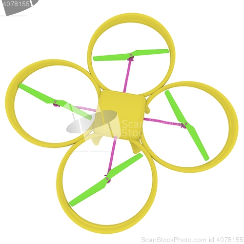 Image of Drone, quadrocopter, with photo camera flying. 3d render